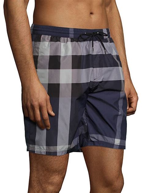 Shop Burberry Gowers Check Swim Shorts 